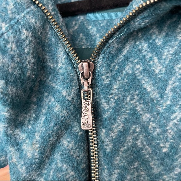 PRANA Lily Wool Blend Cozy Winter Deep Teal Chevron Zigzag Pattern Jacket Coat - Picture 7 of 12